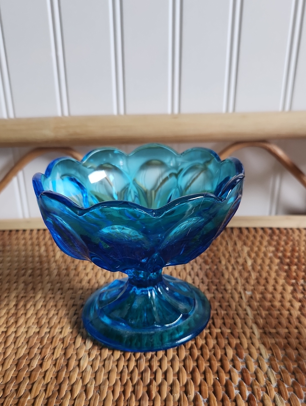 Vintage Anchor Hocking Blue Compote Candy Dish Pedestal Bowl